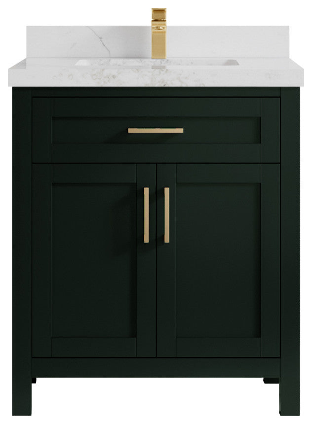 Cambridge 30 Single Sink Bath Vanity in Dark Forest Green 2" Calacatta Nuvo