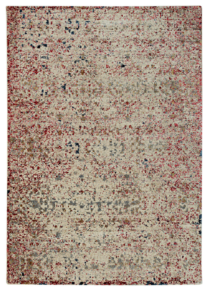 Ivory / Red Contemporary Modern Hand Crafted Area Rug