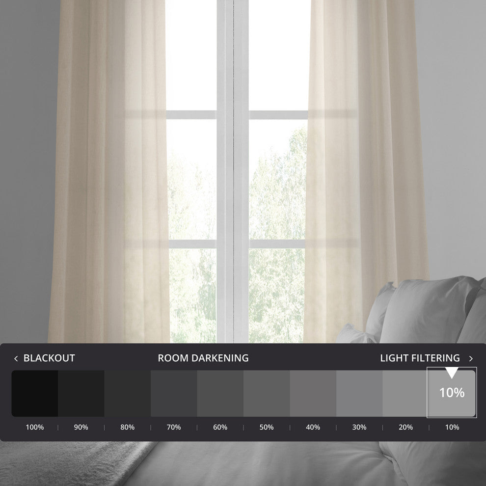 Solid FauxLinen Sheer Curtain, Single Panel, Cotton Seed, 50"x84"