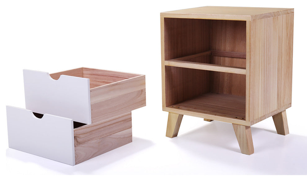 2 Set 2-Drawer Wood Nightstand in White