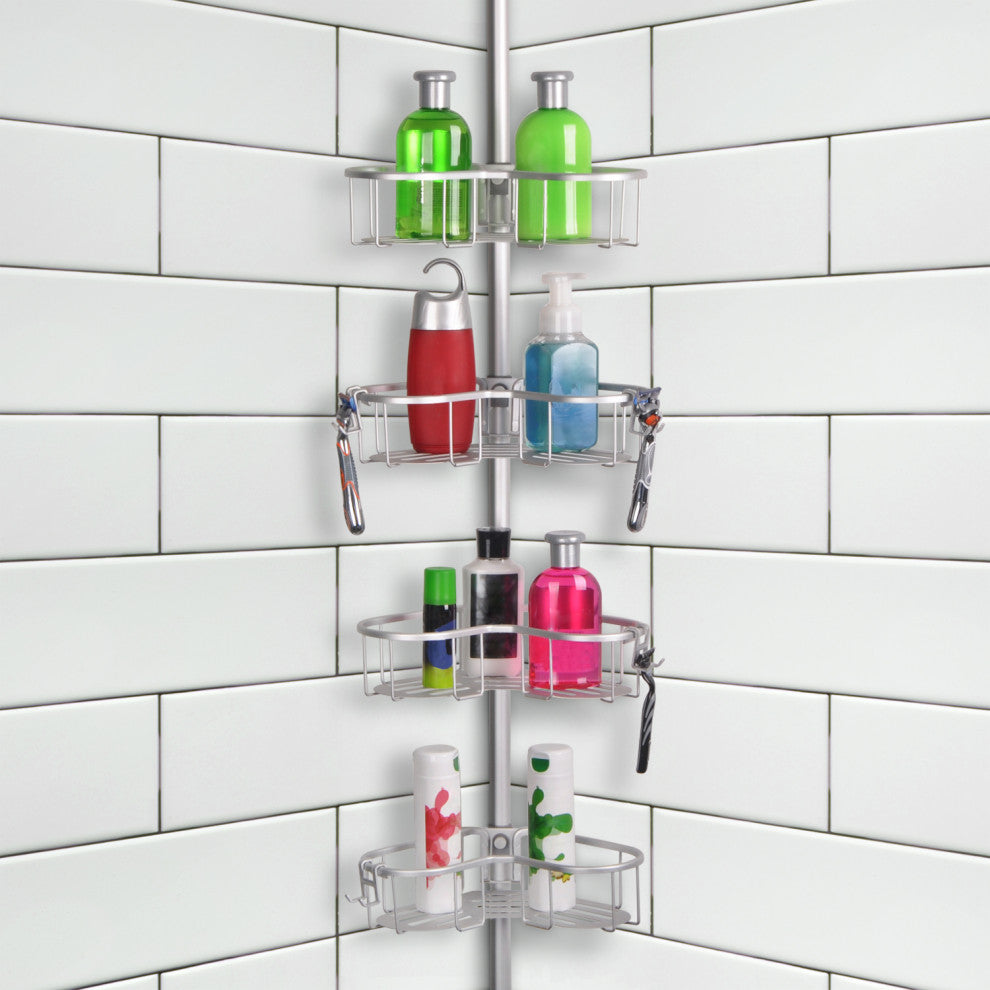 Utopia Alley Flat Shelf, Rustproof Corner Shower Caddy, Satin Chrome & Black, Satin Chrome