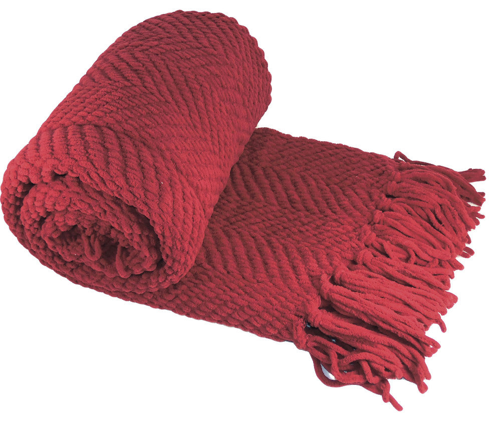 Tweed Knitted Throw Blanket, Chili Pepper Red, 50"x60"