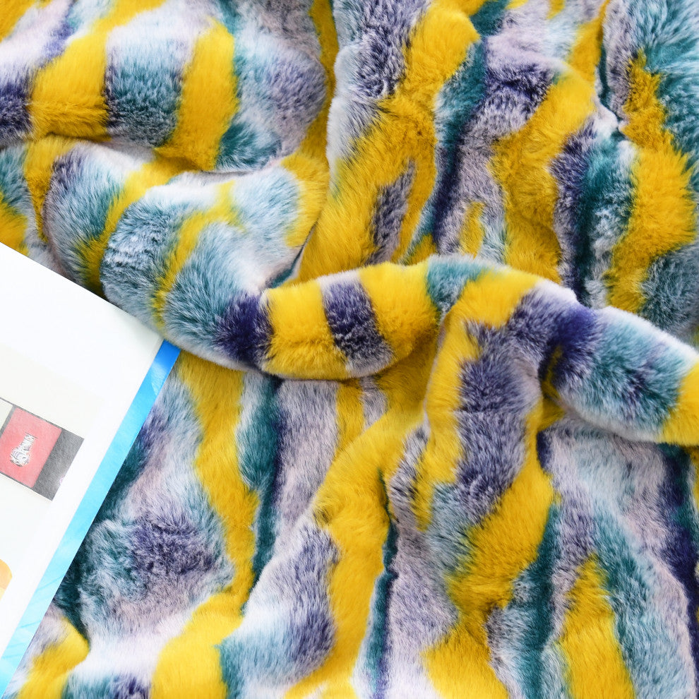 Multi Jacquard Faux Fur Throw Blanket, Teal, 50''x60''