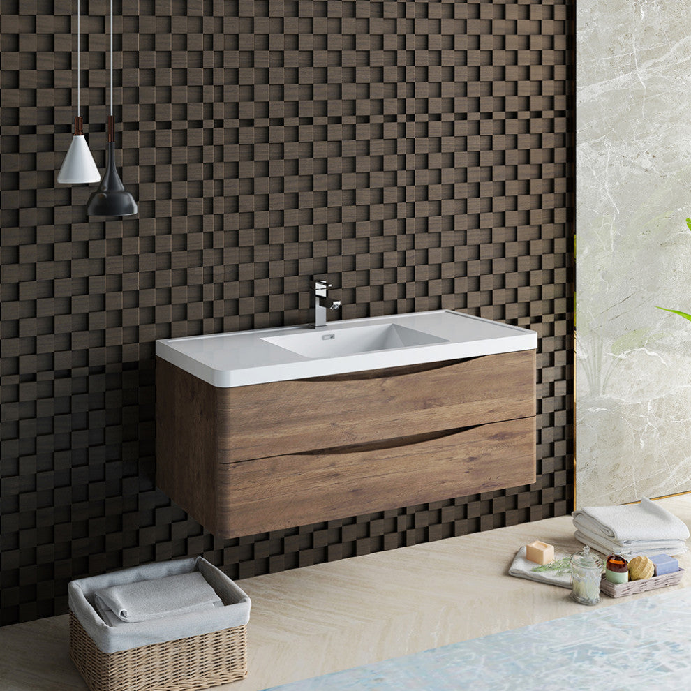 Fresca Tuscany 48" Rosewood Wall Hung Cabinet With Integrated Sink