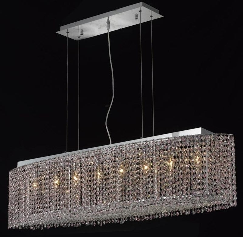 Elegant Moda Dining Room Light, Chrome Finish With Royal Cut Crystal