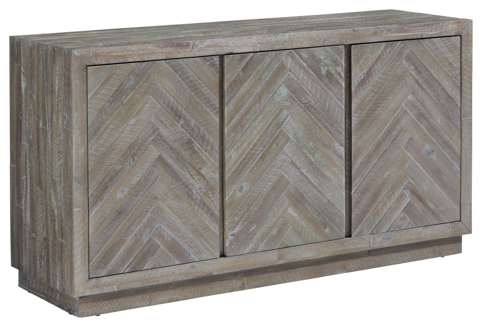 Modus Herringbone Solid Wood Three Door Sideboard in Rustic Latte