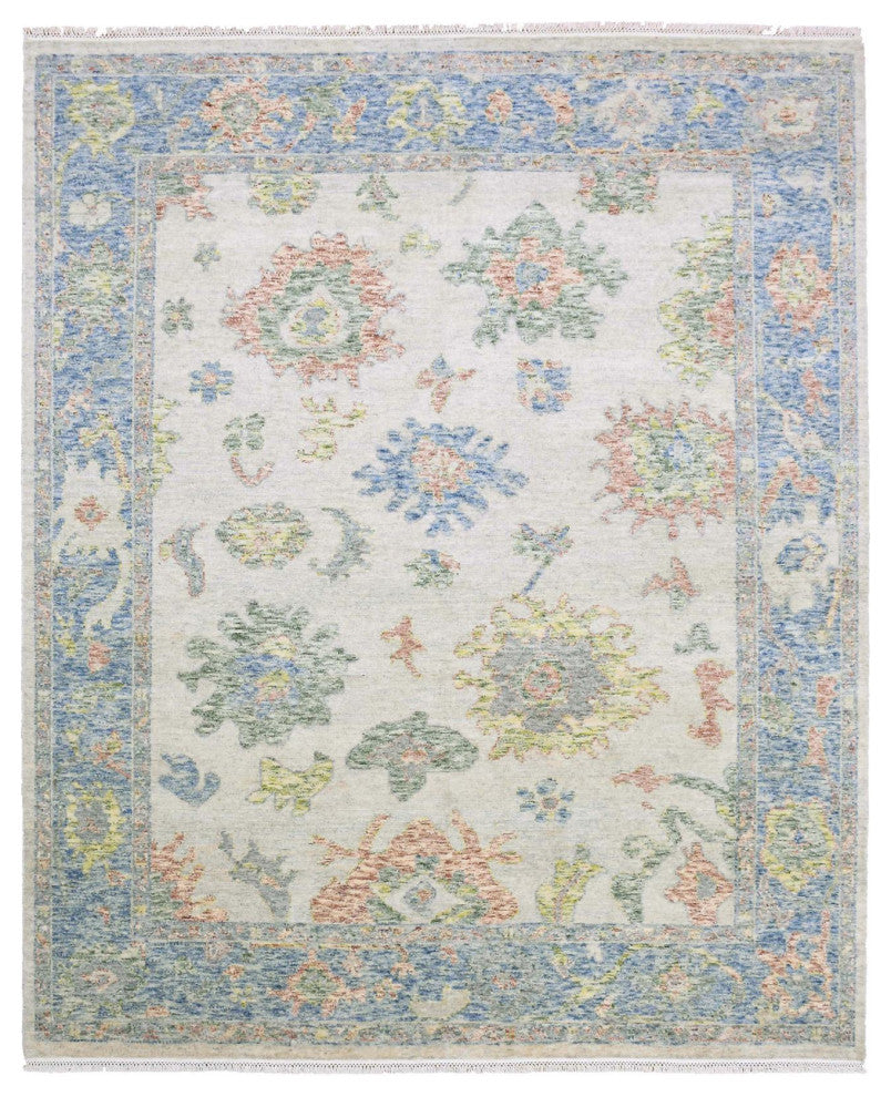 Colorful, Oushak Salt and Pepper Design Pure Wool Hand Knotted Rug, 8'0"x9'9"