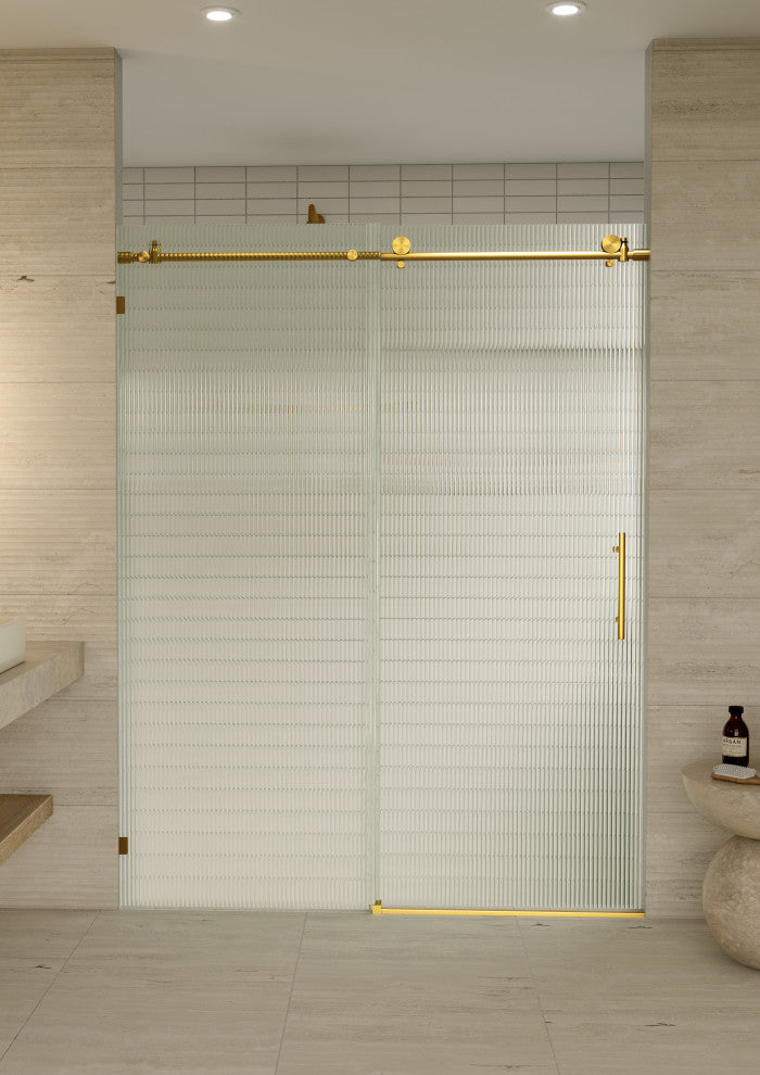 Galaxy 60"x78" Frameless Glass Sliding Shower Doors, Satin Brass, Right