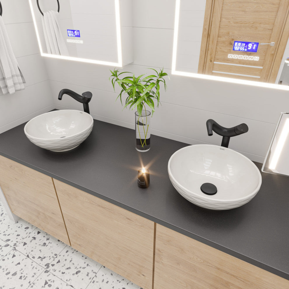 White 17" Decorative Round Vessel Above Mount Ceramic Sink