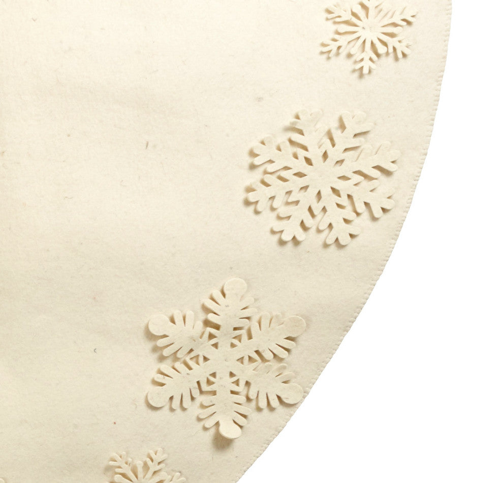 72" Handmade Christmas Tree Skirt in Felt - Tacked Snowflakes on Cream