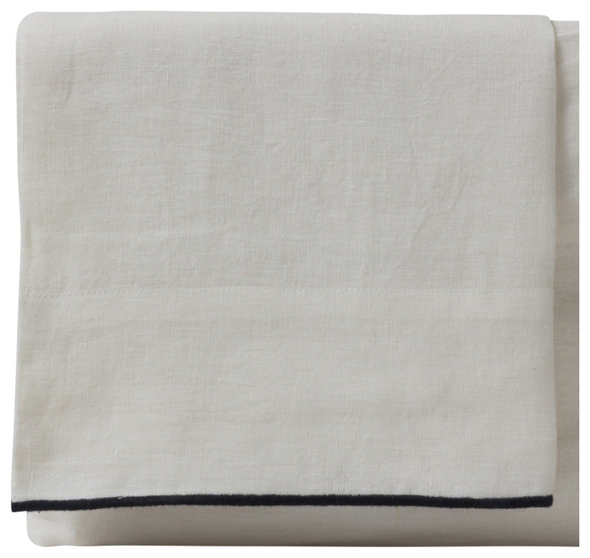 Tyne Linen Ivory-Asphalt Emb Sheet Set, Twill
