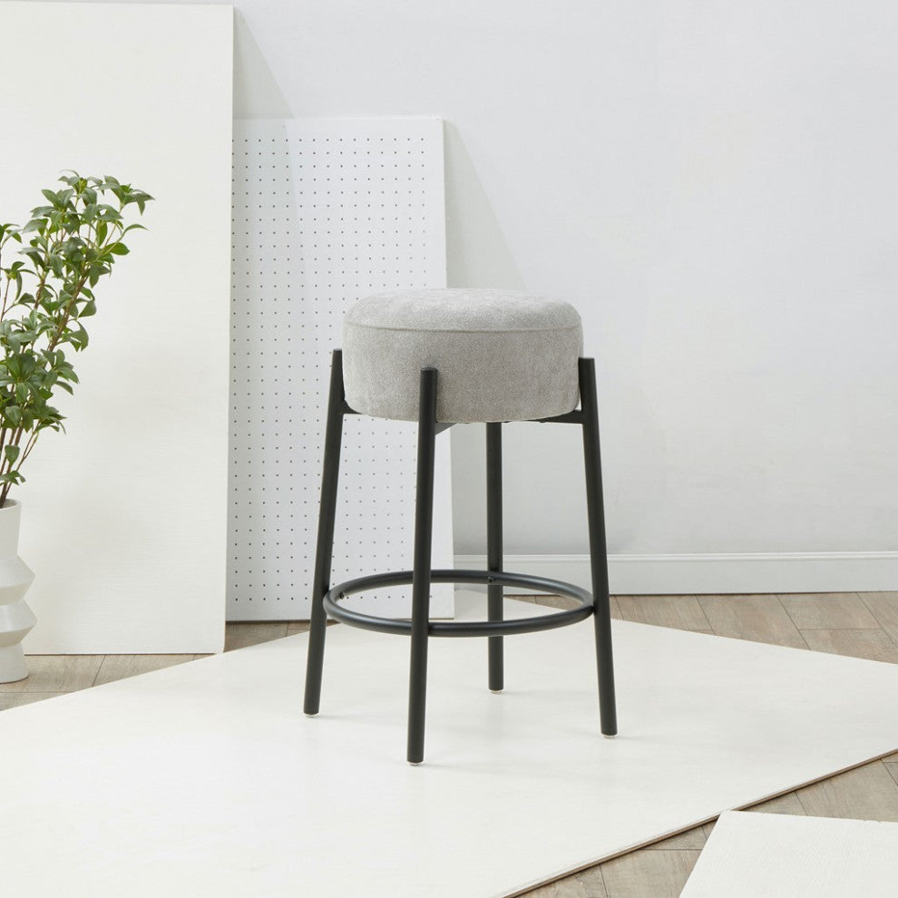 Safavieh Couture Paisleigh Boucle Metal Leg Counter Stool, Grey/Black