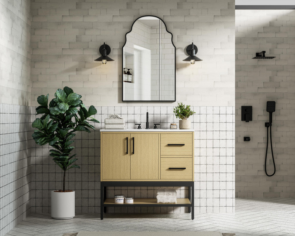 Home Living 36" Single Bathroom Vanity, Honey Brown