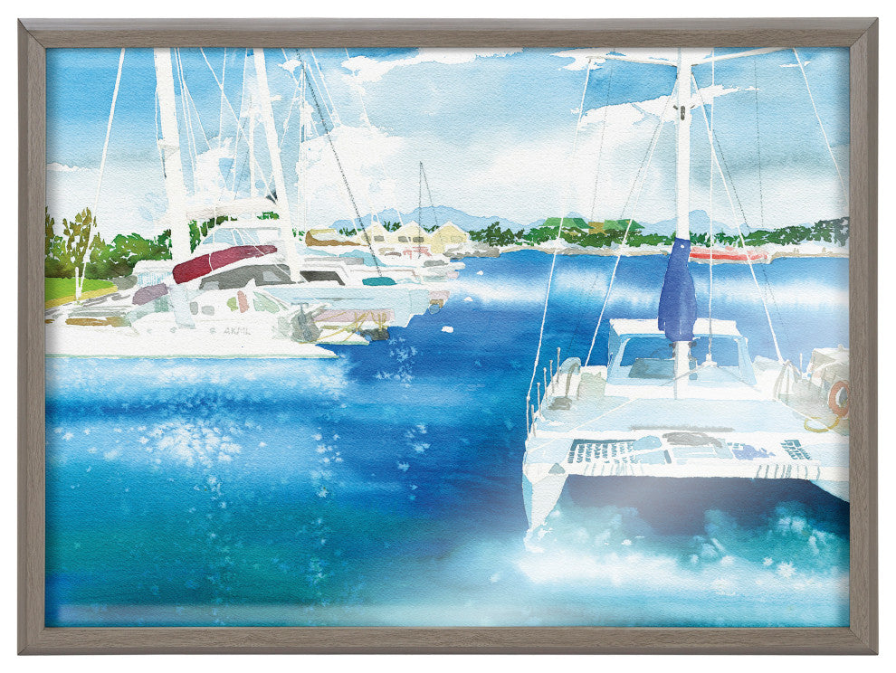 Blake Summer is for Sailing Framed Printed Glass by Janet Meinke-Lau, Gray 18x24