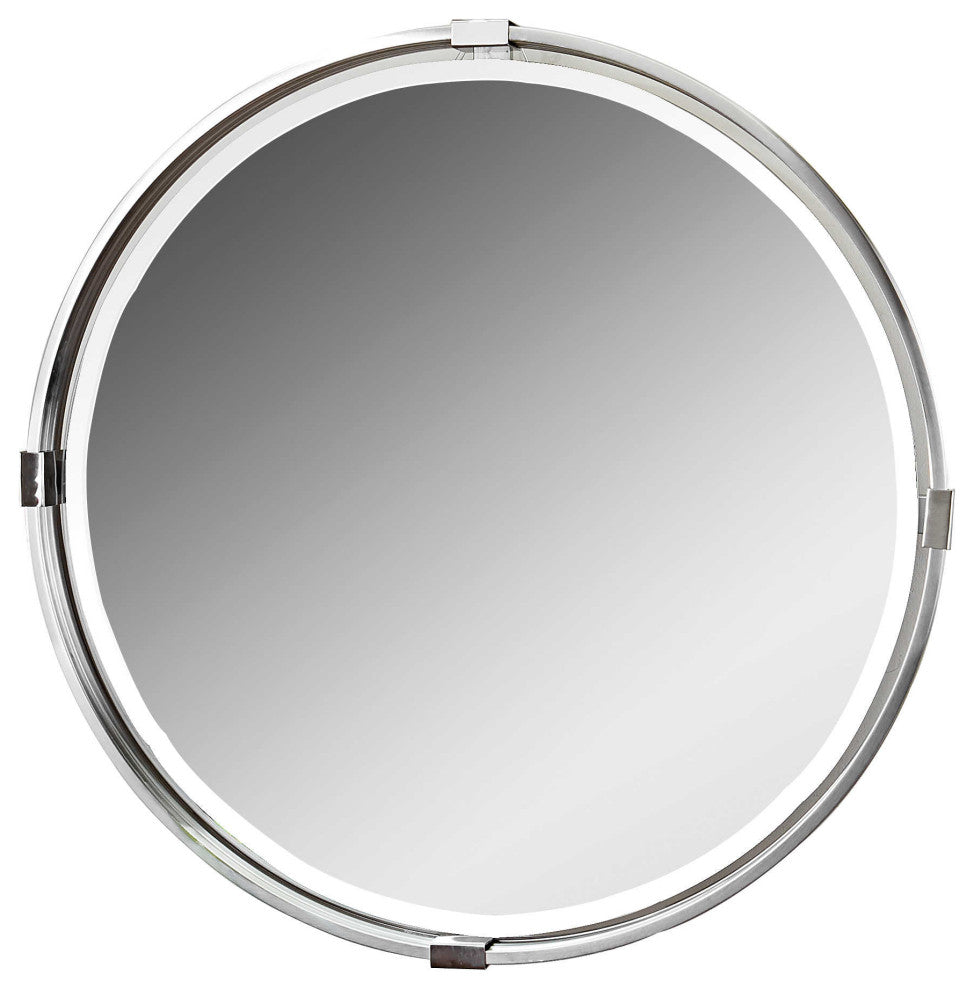 30" Round Wall Mirror, Silver Nickel Chrome