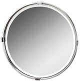 30" Round Wall Mirror, Silver Nickel Chrome