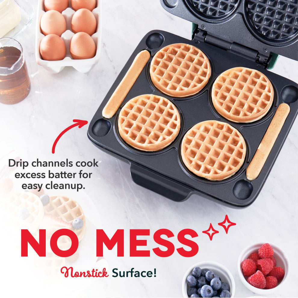 Multi Mini Waffle Maker: Four Mini Waffles, Perfect for Families and Individuals, Aqua