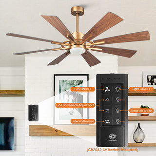 60" Indoor/Outdoor Windmill 8-Blade Gold Ceiling Fan with Remote and DC Motor