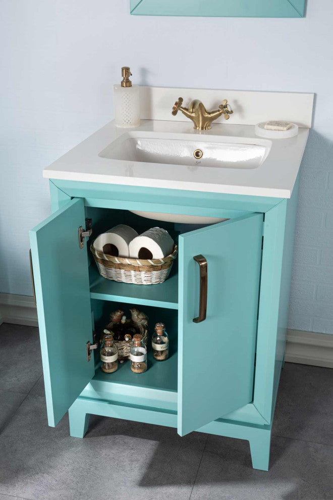 Fabia Collection 24" Bathroom Vanity With Sink, Mirror, Countertop, Turquoise
