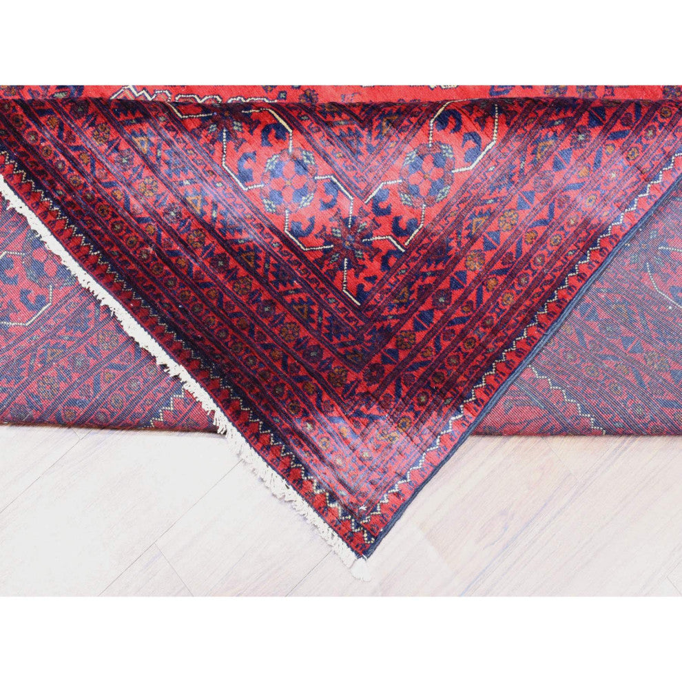 Red, Hand Knotted Afghan Khamyab Extra Soft Wool Oversized Rug, 10'0"x19'2"