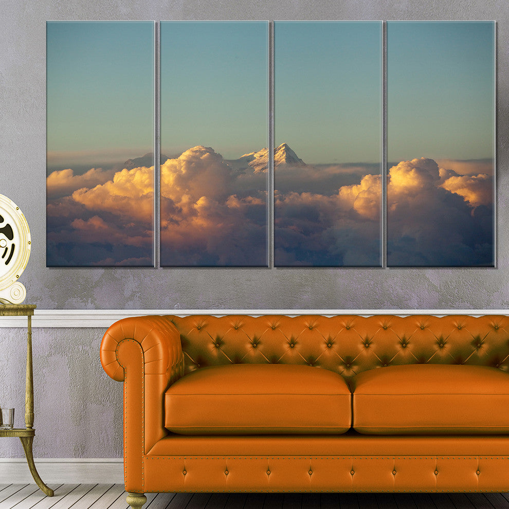 "Orange Clouds Colorful Sunset in Sky" Wall Art Landscape, 4 Panels, 48"x28"