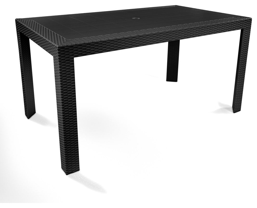 LeisureMod Mace Mid-Century 7-Piece Rectangular Outdoor Dining Set, Black