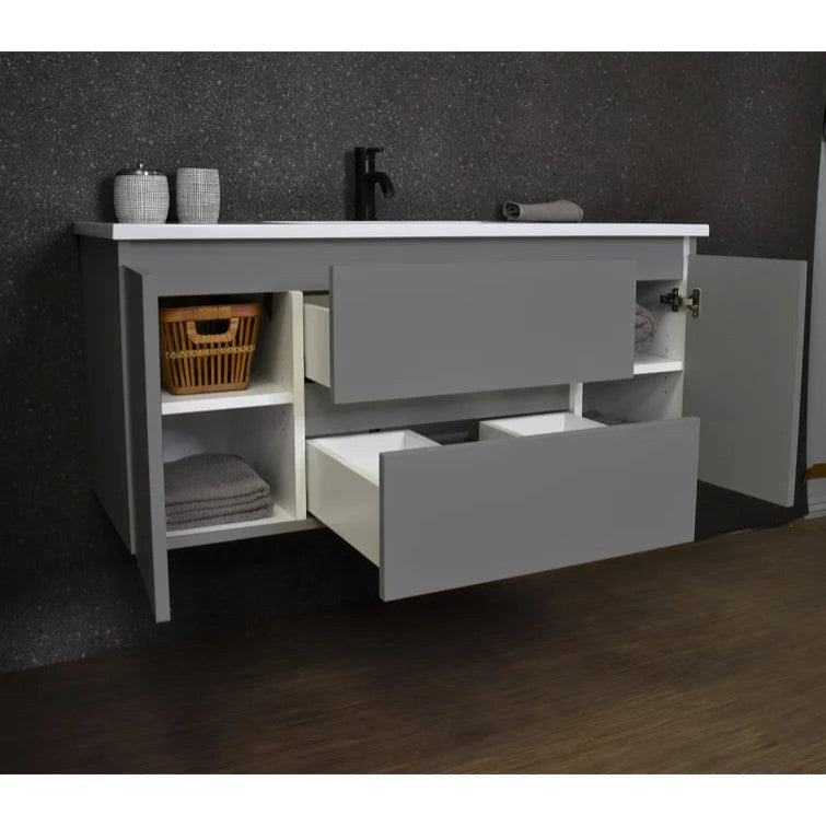 Salt 20Dx48" Floating Bathroom Vanity, Gray With Acrylic Top
