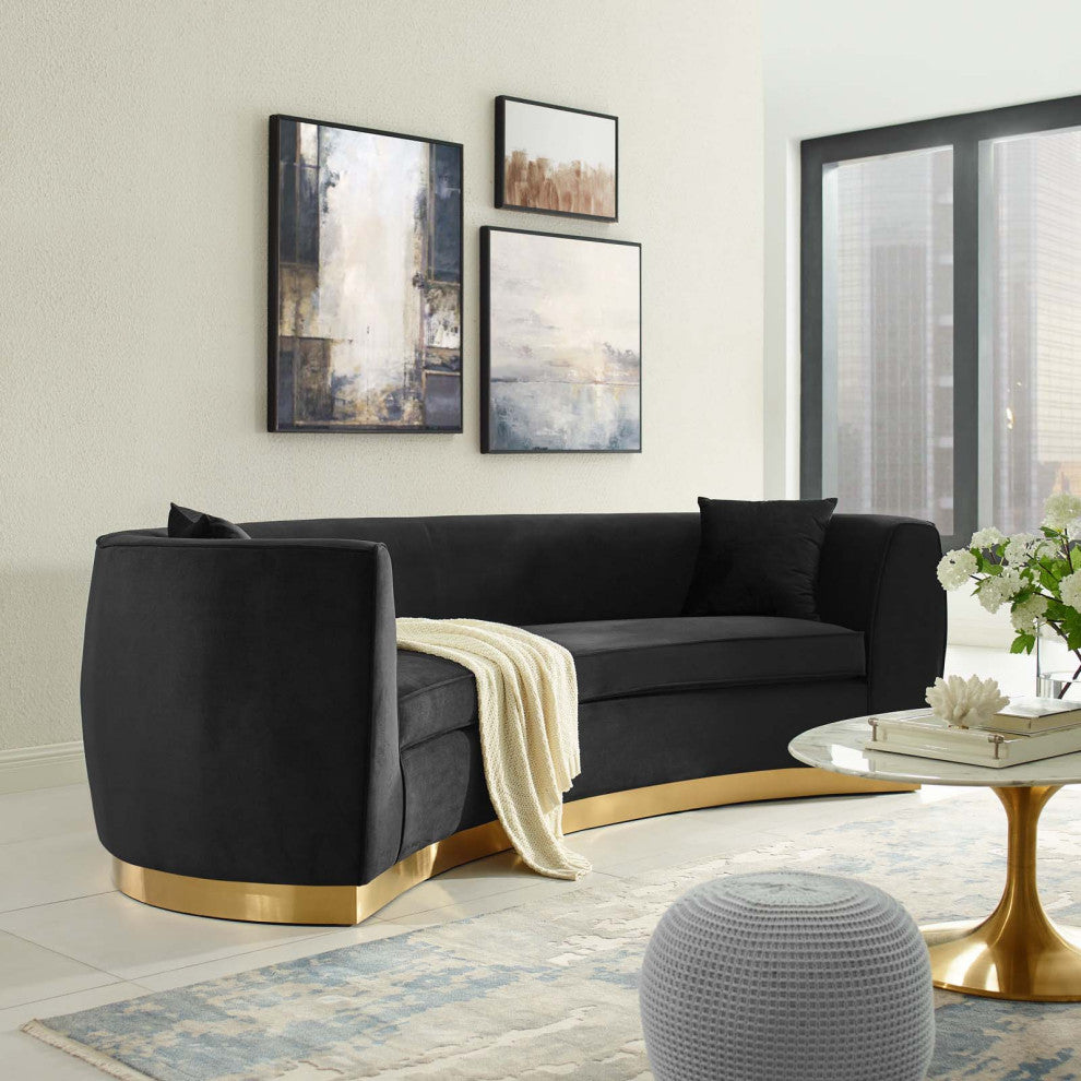 Resolute Curved Performance Velvet Sofa EEI-3408-BLK