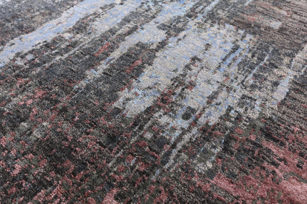 8' 2" X 10' 2" Abstract Handmade Wool and Silk Rug Q8884