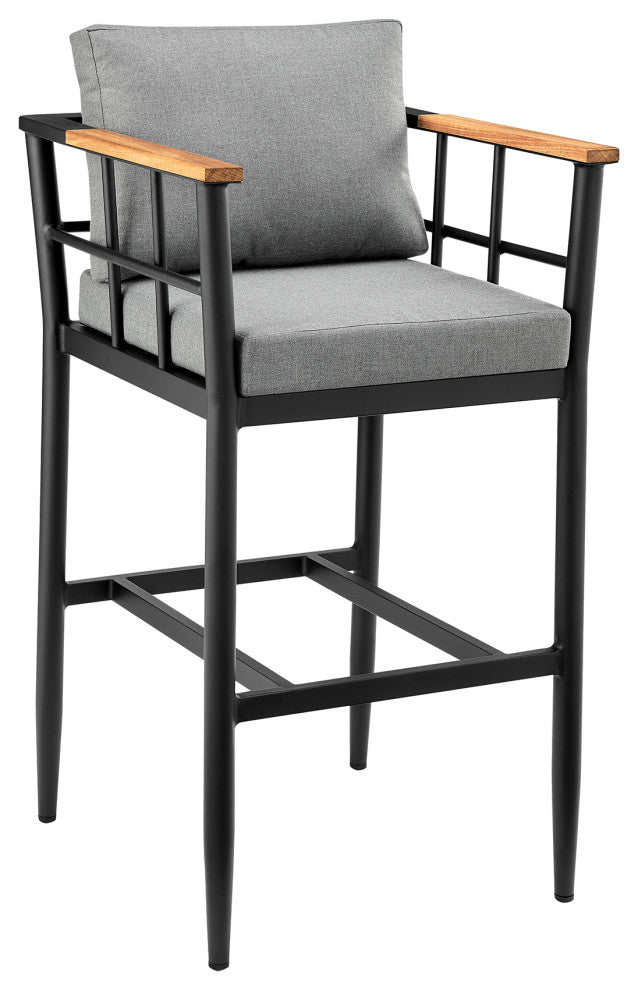 Wiglaf Outdoor Patio 5-Piece Bar Table Set, Aluminum With Gray Cushions
