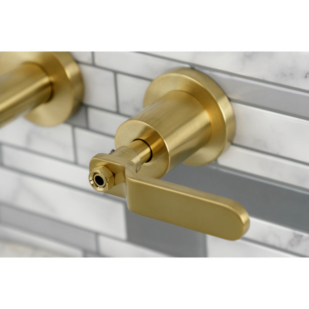 Kingston Brass KS8127KL Two-Handle Wall Mount Bathroom Faucet, Brushed Brass