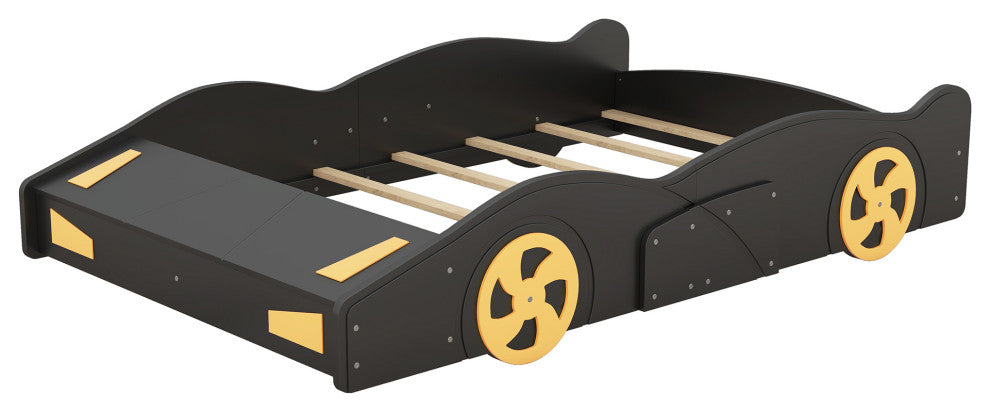 Gewnee Full Size Race Car-Shaped Platform Bed with Wheels and Storage