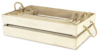 Rope Handle Wood Slat Crates, Set of 5