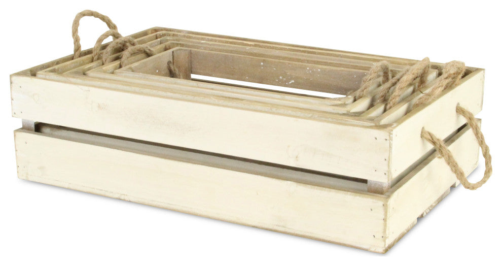 Rope Handle Wood Slat Crates, Set of 5