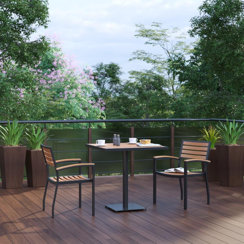 Lark 3 Piece Patio Dining Set-30" Square Table & 2 Stacking Club Chairs