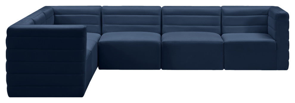 Quincy Velvet Upholstered 6-Piece L-Shaped Modular Sectional, Navy