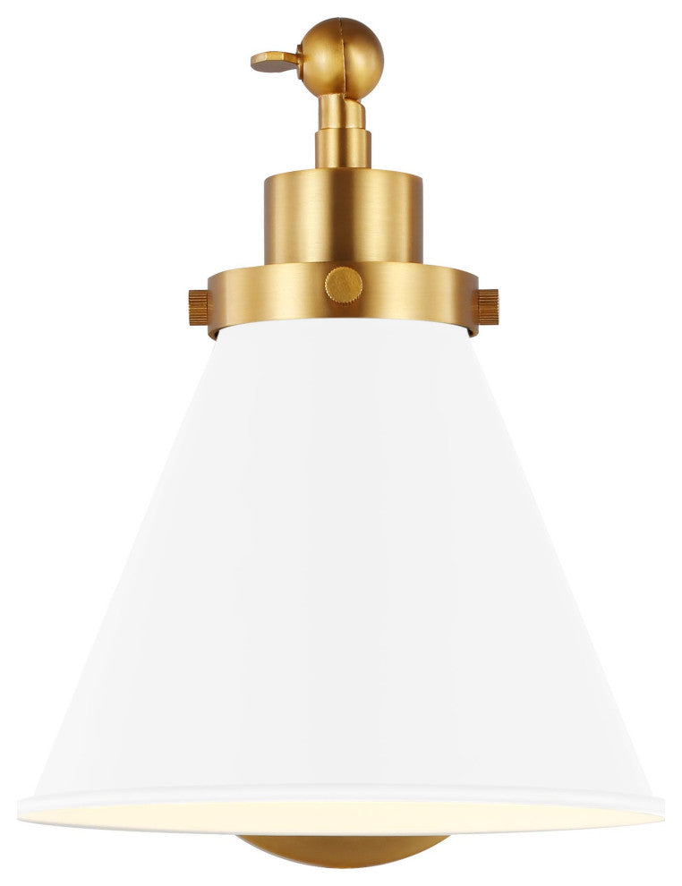 Wellfleet Single Arm Cone Task Sconce, Matte White and Burnished Brass