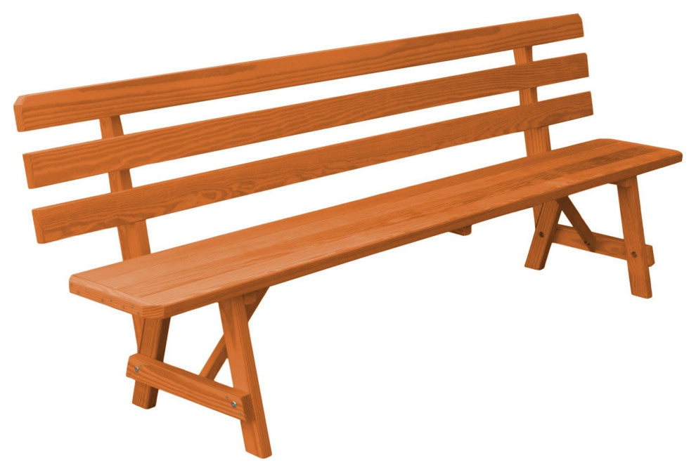 Traditional Cedar Backed Bench, Cedar Stain, 8 Foot
