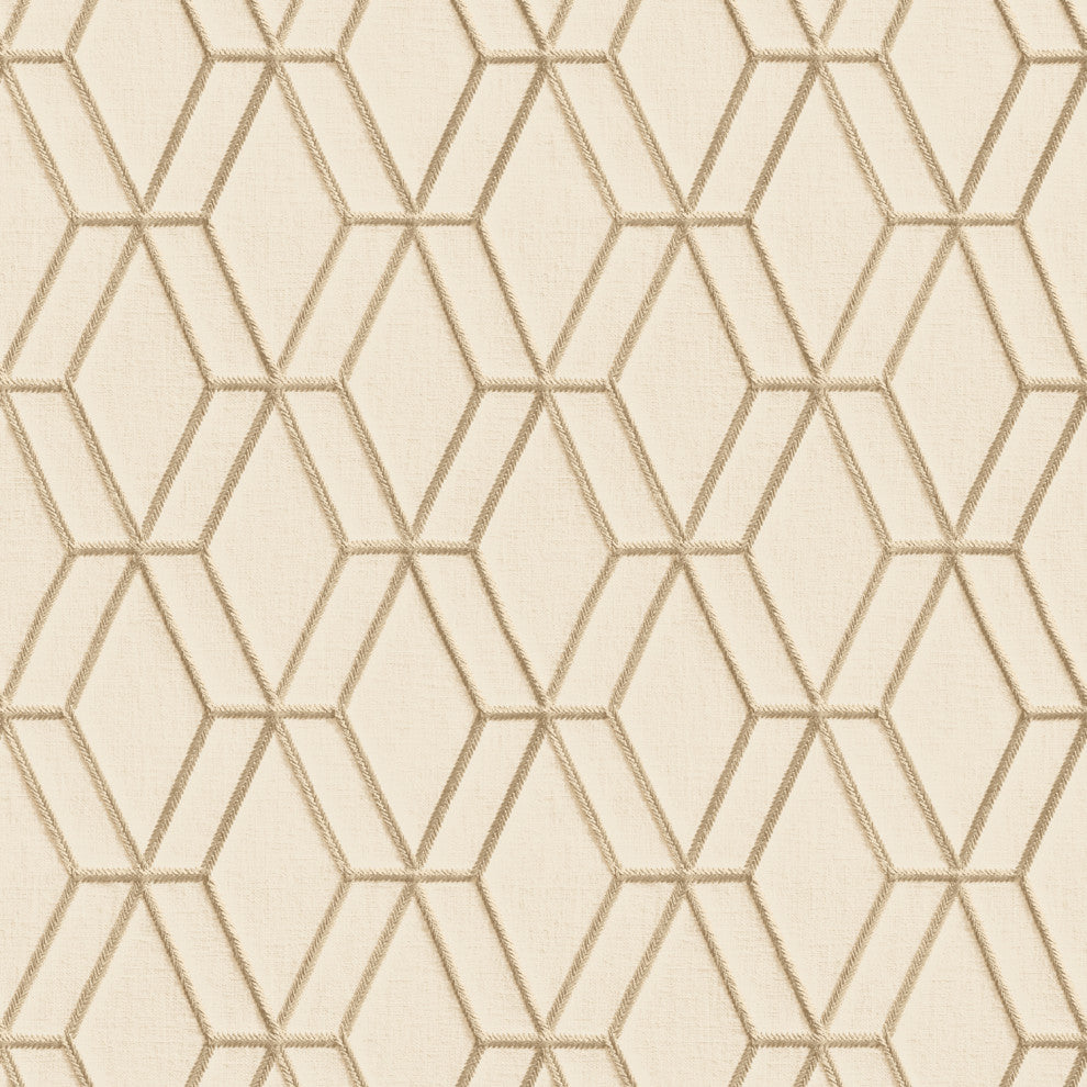 Textured Wallpaper, Rhomboid Trellis, Cream Champagne Beige, Sample