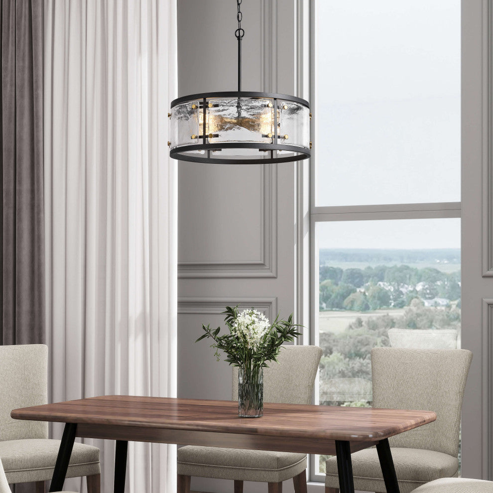 Iris Black 5-light Water Textured Glass Drum Pendant Chandelier