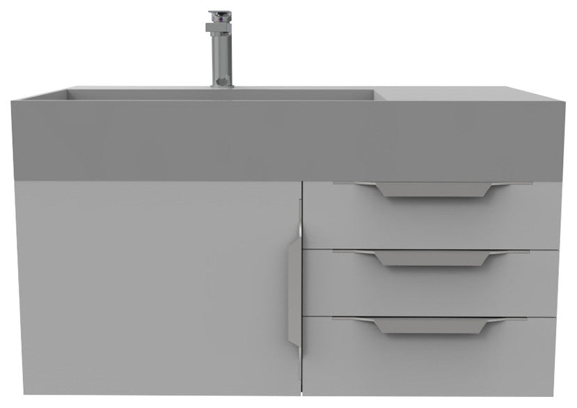 CastelloUSA Amazon 36" Wall Mount Vanity Set, Gray, Gray Top, Brushed Nickel