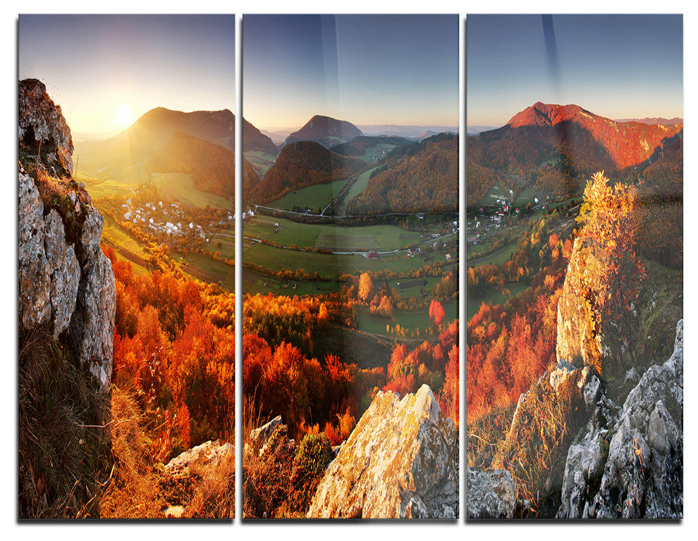 "Autumn Mountains Panorama" Photo Metal Wall Art, 3 Panels, 36"x28"