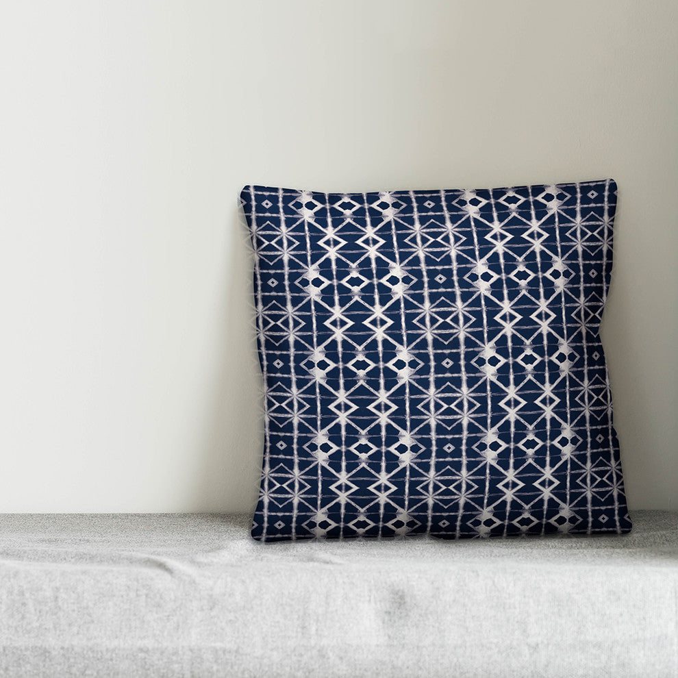 Navy and White Shibori 18x18 Outdoor Throw Pillow