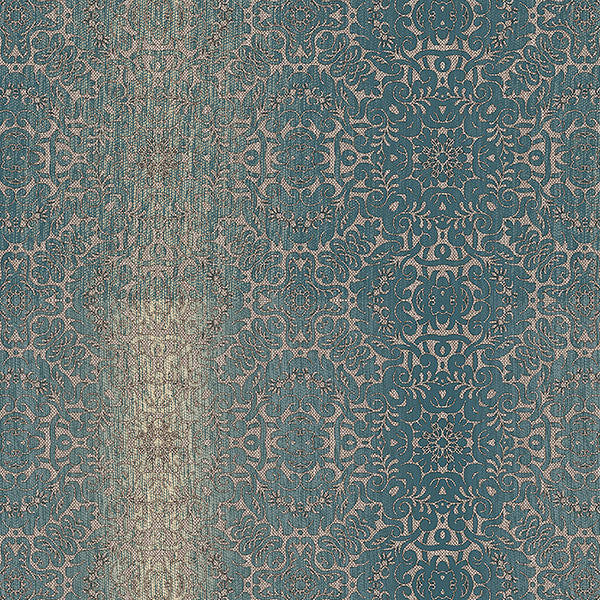 Modern Tribal Texture Wallpaper, Teal and Metallic Gold, Sample