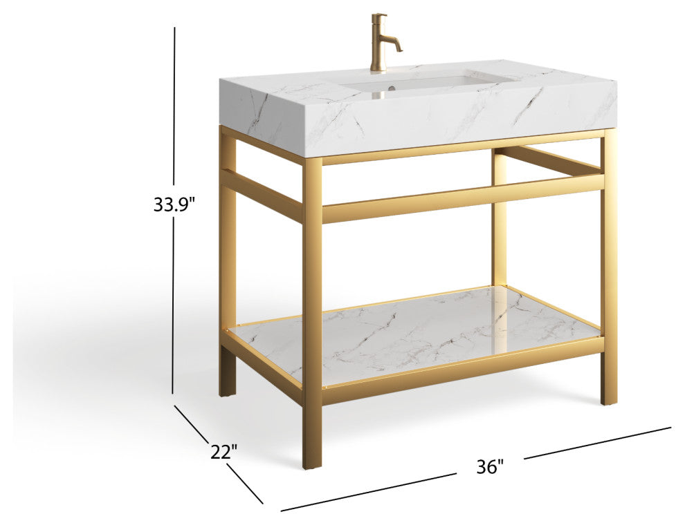 The Condesa Bathroom Vanity, Brushed Gold, 36", Single Sink, Freestanding