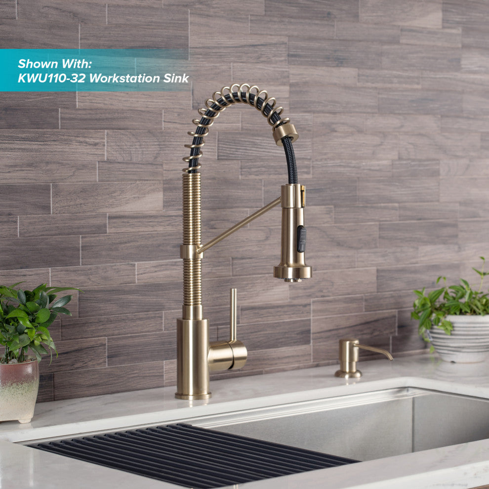 Bolden Commercial Style 2-Function Pull-Down 1-Handle 1-Hole Kitchen Faucet, Brushed Gold