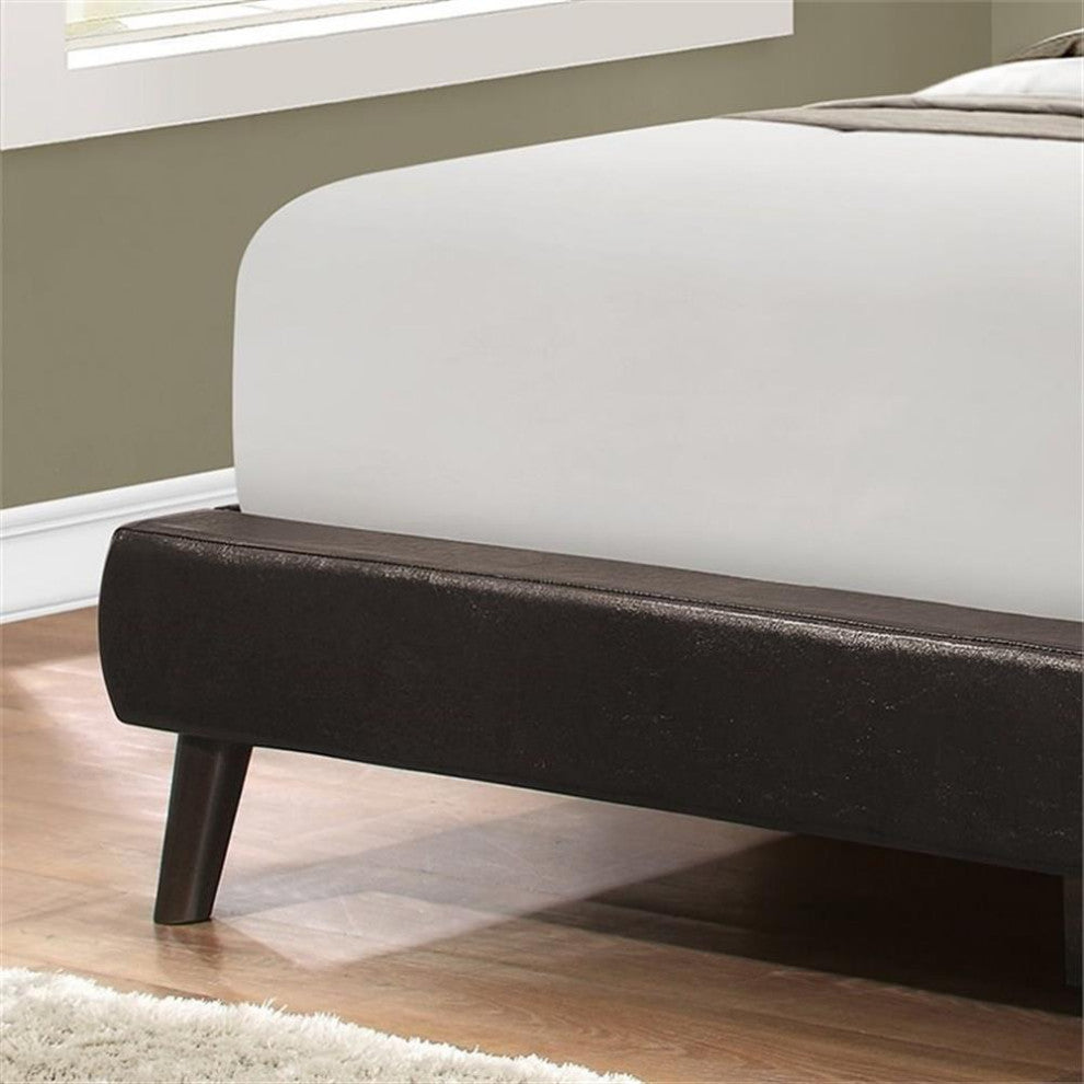 Bed, Queen Size, Platform, Frame, Upholstered, Pu Leather Look, Wood Legs, Brown