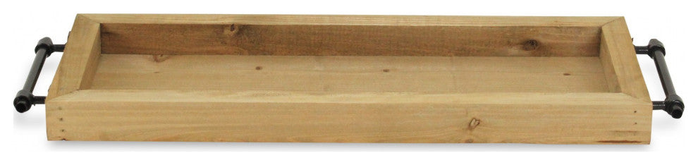 Long Wood Tray With Metal Handles