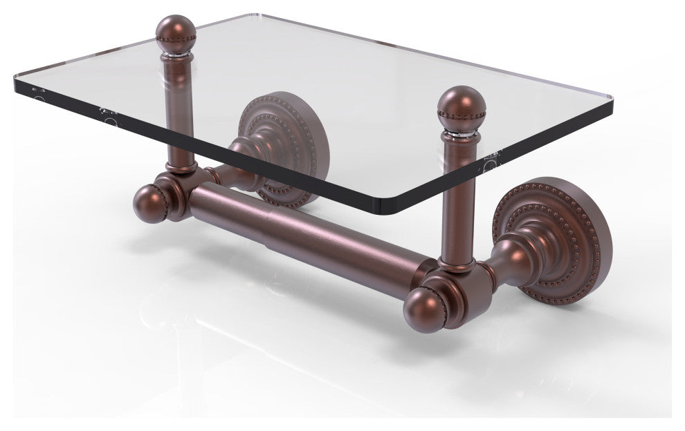 Dottingham Two Post Toilet Tissue Holder with Glass Shelf, Antique Copper