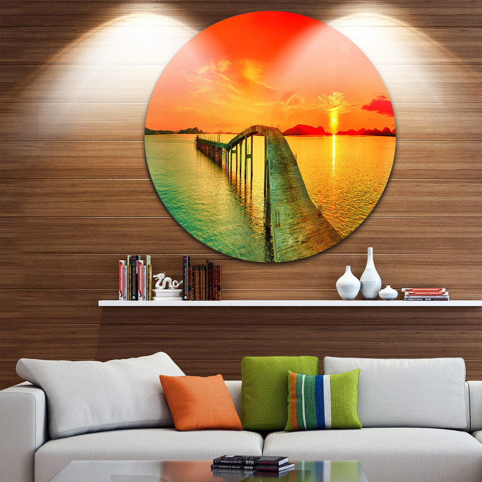Fabulous Sunset Panorama, Photo Seascape Round Metal Wall Art, 23"
